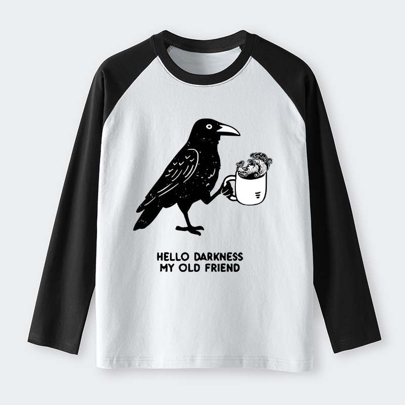 Tokyo-Tiger Crow Drinking Black Coffee Funny Raglan Long Sleeve T-shirt