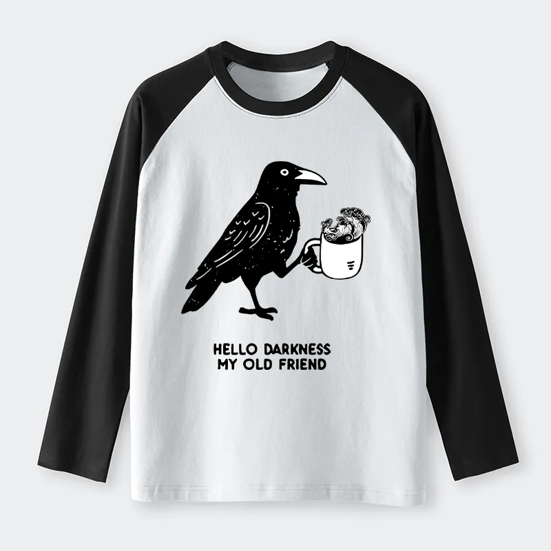 Tokyo-Tiger Crow Drinking Black Coffee Funny Raglan Long Sleeve T-shirt