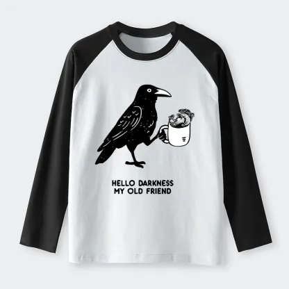 Tokyo-Tiger Crow Drinking Black Coffee Funny Raglan Long Sleeve T-shirt