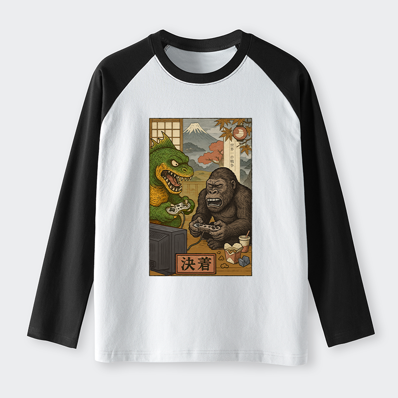 Tokyo-Tiger Monsters Play Games Raglan Long Sleeve T-shirt