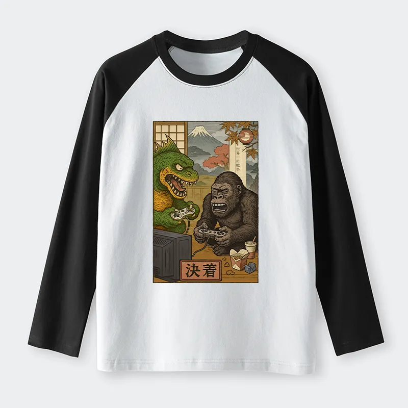 Tokyo-Tiger Monsters Play Games Raglan Long Sleeve T-shirt