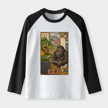 Tokyo-Tiger Monsters Play Games Raglan Long Sleeve T-shirt
