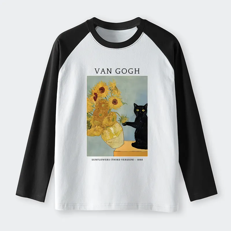 Tokyo-Tiger Black Cat With Sunflowers Raglan Long Sleeve T-shirt