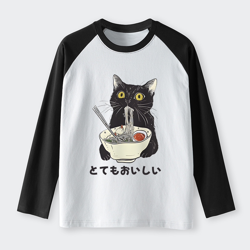 Tokyo-Tiger Cats Eat Ramen Noodles Raglan Long Sleeve T-shirt