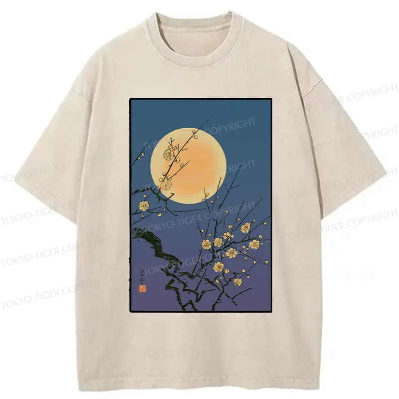 Tokyo-Tiger Vintage Moon Painting Washed T-Shirt