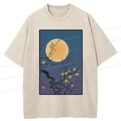 Tokyo-Tiger Vintage Moon Painting Washed T-Shirt