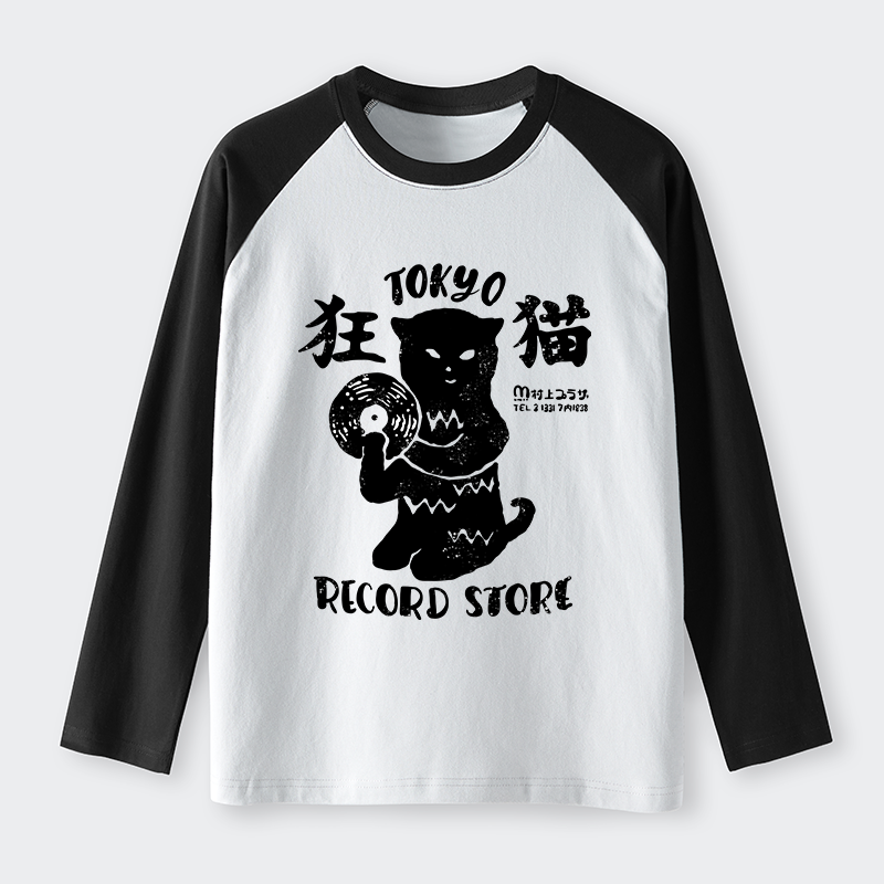 Tokyo-Tiger Tokyo Record Store Cat CD Raglan Long Sleeve T-shirt