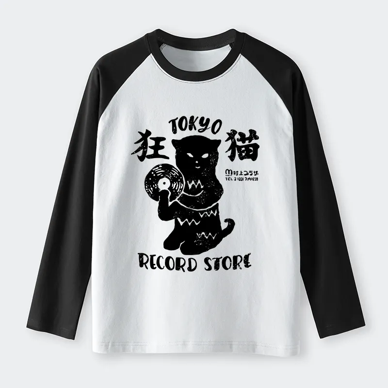 Tokyo-Tiger Tokyo Record Store Cat CD Raglan Long Sleeve T-shirt