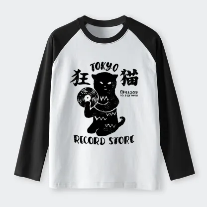 Tokyo-Tiger Tokyo Record Store Cat CD Raglan Long Sleeve T-shirt