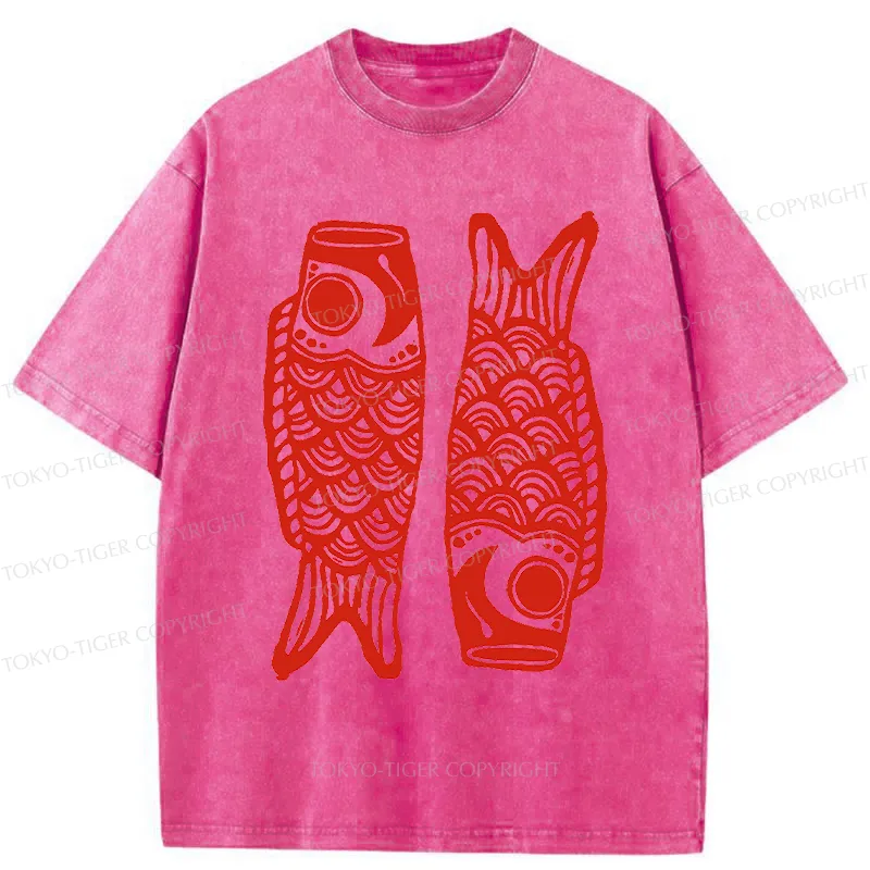 Tokyo-Tiger Retro Carp Streamer Washed T-Shirt
