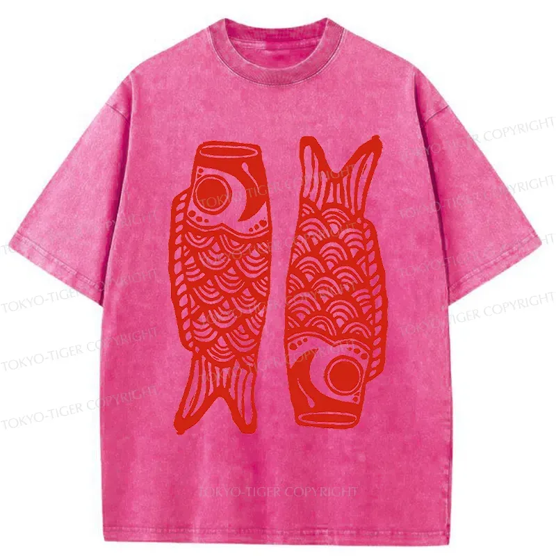 Tokyo-Tiger Retro Carp Streamer Washed T-Shirt