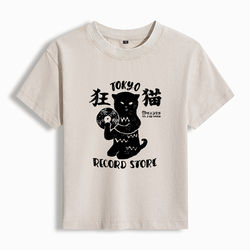 Tokyo-Tiger Tokyo Record Store Cat CD Washed T-shirt