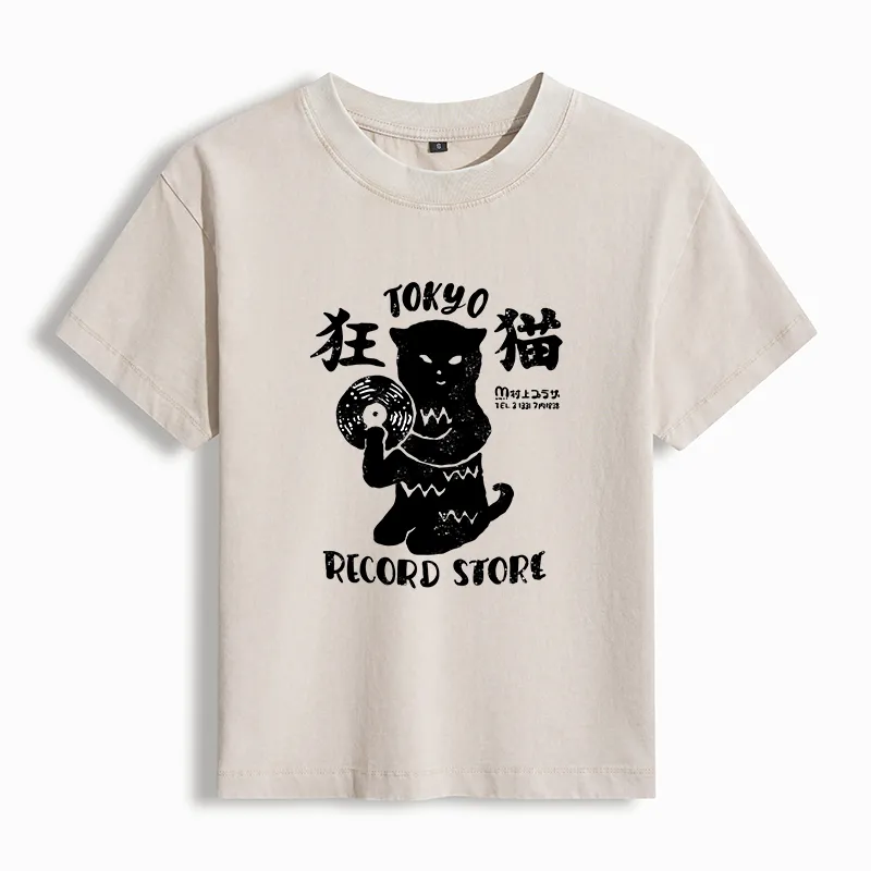 Tokyo-Tiger Tokyo Record Store Cat CD Washed T-shirt