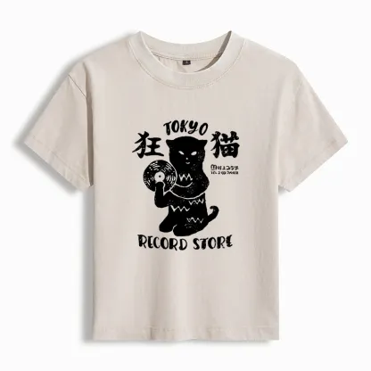 Tokyo-Tiger Tokyo Record Store Cat CD Washed T-shirt