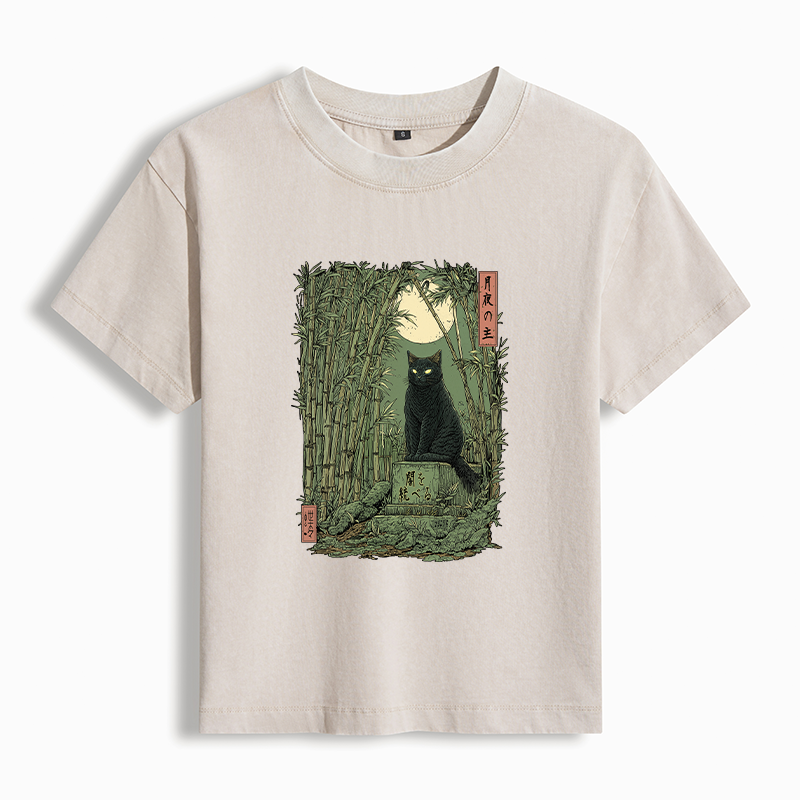 Tokyo-Tiger Black Cat In The Bamboo Forest Washed T-shirt