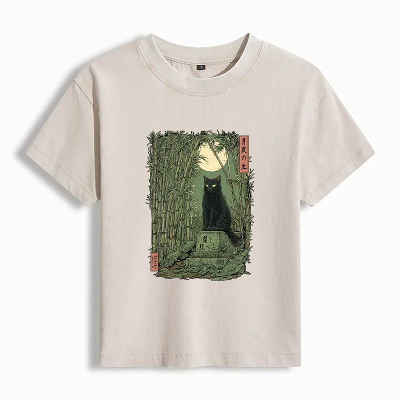 Tokyo-Tiger Black Cat In The Bamboo Forest Washed T-Shirt Sale