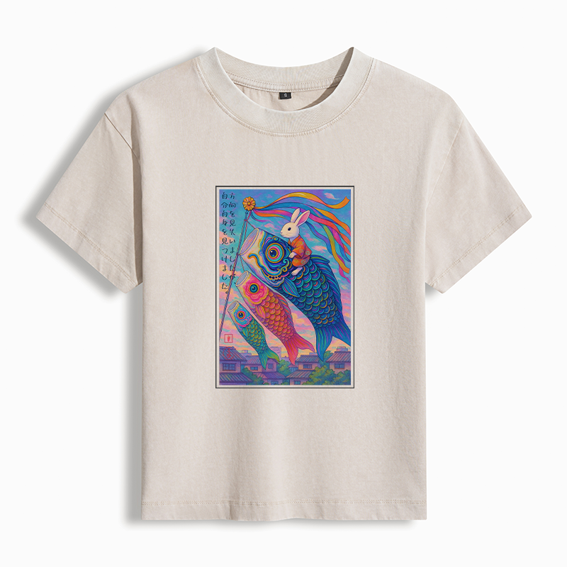 Tokyo-Tiger Ukiyoe Rabbit Ride Carp streamer Poster Washed T-shirt