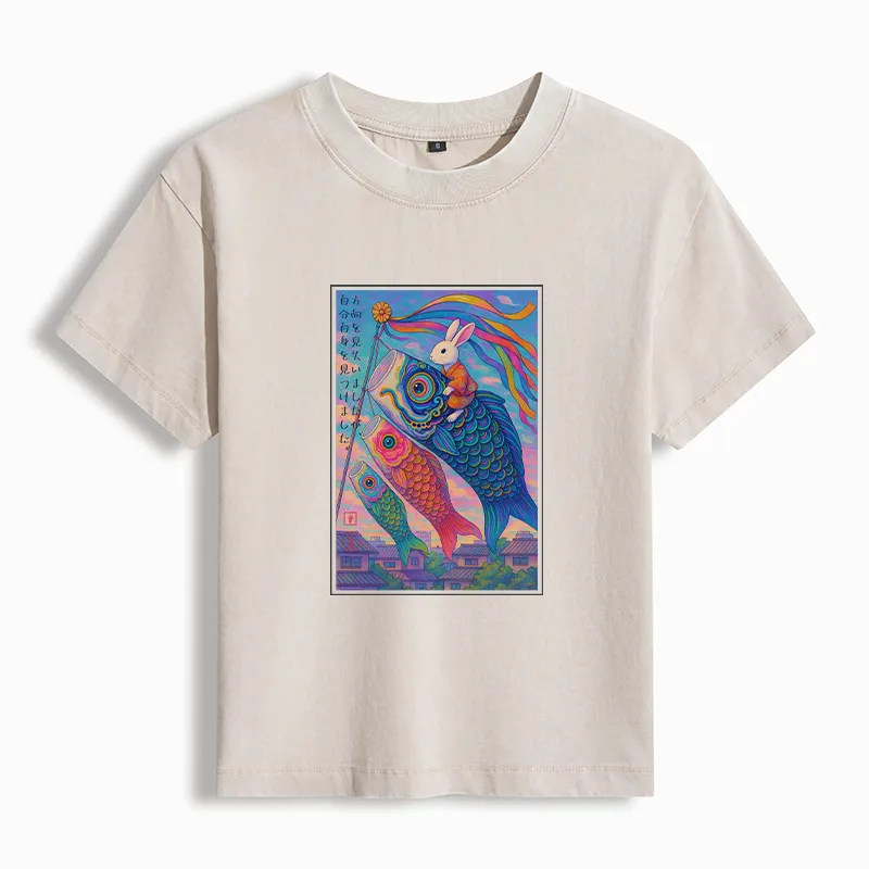 Tokyo-Tiger Ukiyoe Rabbit Ride Carp streamer Poster Washed T-Shirt Sale