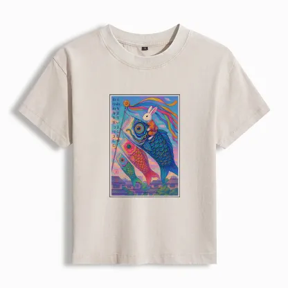 Tokyo-Tiger Ukiyoe Rabbit Ride Carp streamer Poster Washed T-shirt