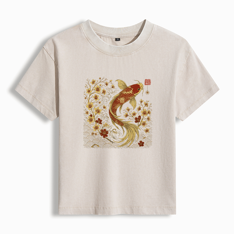 Tokyo-Tiger Vintage Sakura And Koi Washed T-shirt