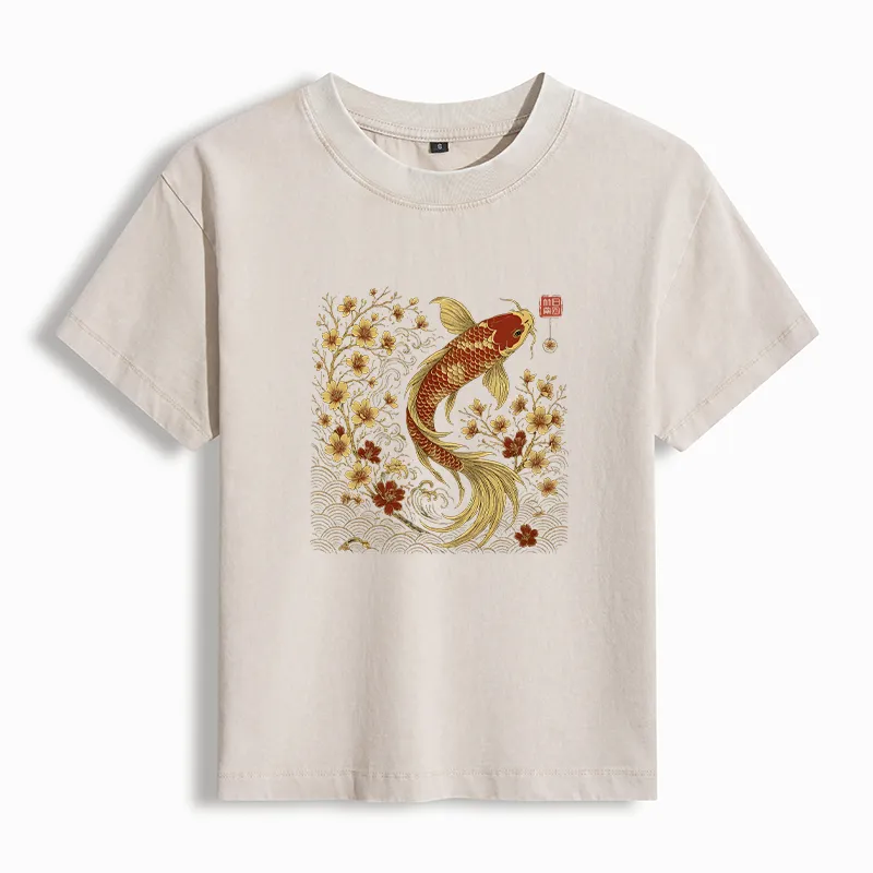 Tokyo-Tiger Vintage Sakura And Koi Washed T-shirt