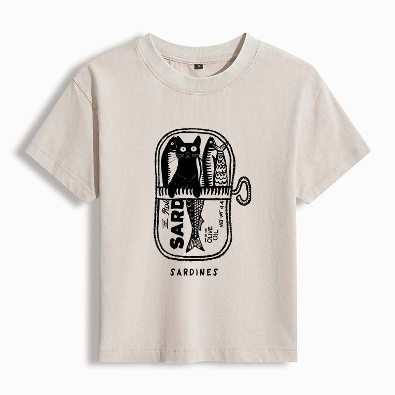 Tokyo-Tiger Cat Hiding In A Sardine Can Washed T-shirt