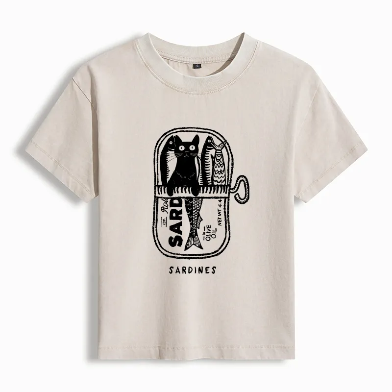 Tokyo-Tiger Cat Hiding In A Sardine Can Washed T-shirt