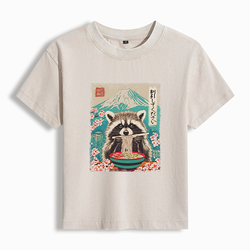 Tokyo-Tiger Please Give Raccoon A Discount Washed T-shirt