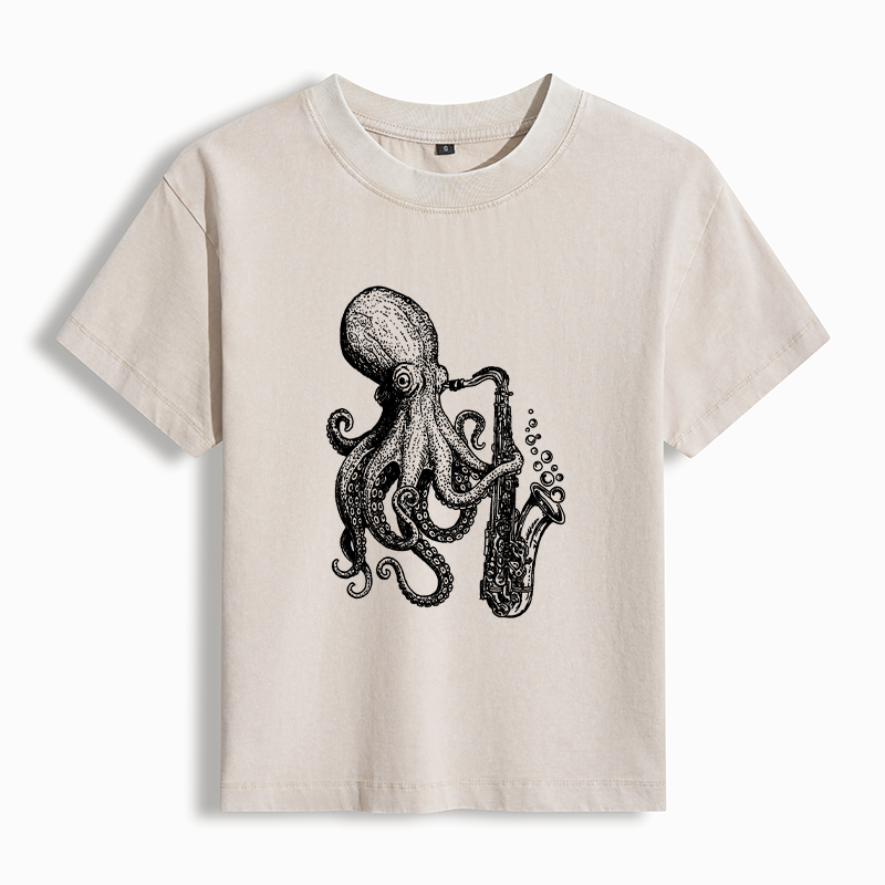 Tokyo-Tiger Octopus Playing Saxophoneg Washed T-shirt