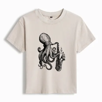 Tokyo-Tiger Octopus Playing Saxophoneg Washed T-shirt