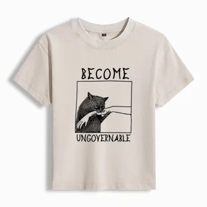 Tokyo-Tiger Cat Biting Arm Washed T-shirt