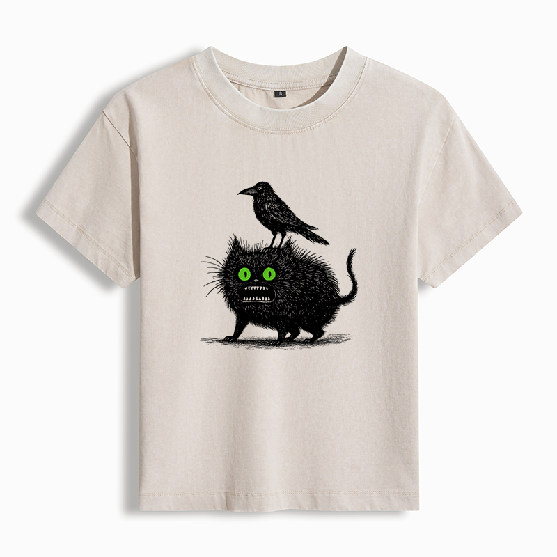 Tokyo-Tiger Crow And Black Cat Washed T-shirt