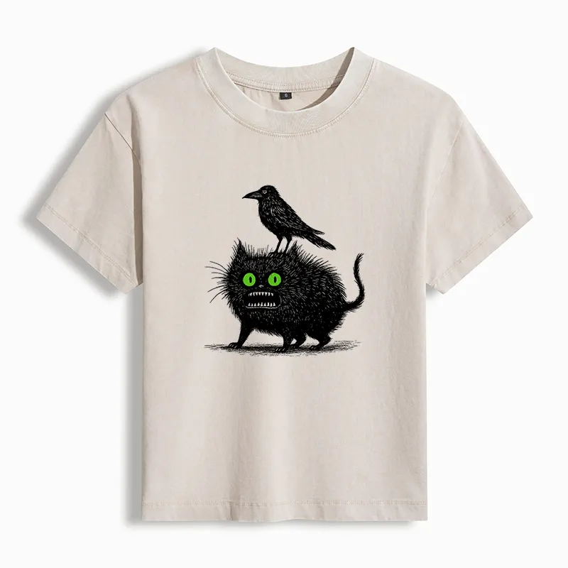 Tokyo-Tiger Crow And Black Cat Washed T-Shirt Sale