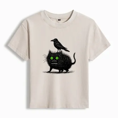Tokyo-Tiger Crow And Black Cat Washed T-shirt