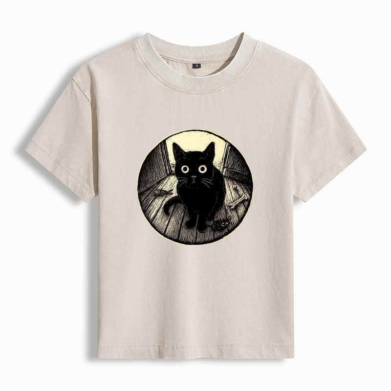 Tokyo-Tiger Waiting Black Cat Washed T-shirt