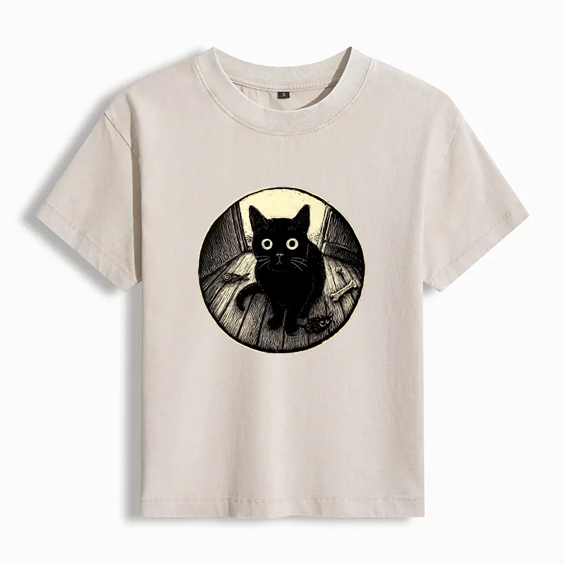 Tokyo-Tiger Waiting Black Cat Washed T-shirt