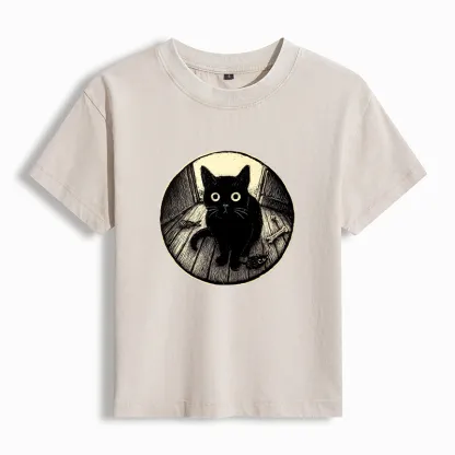 Tokyo-Tiger Waiting Black Cat Washed T-shirt