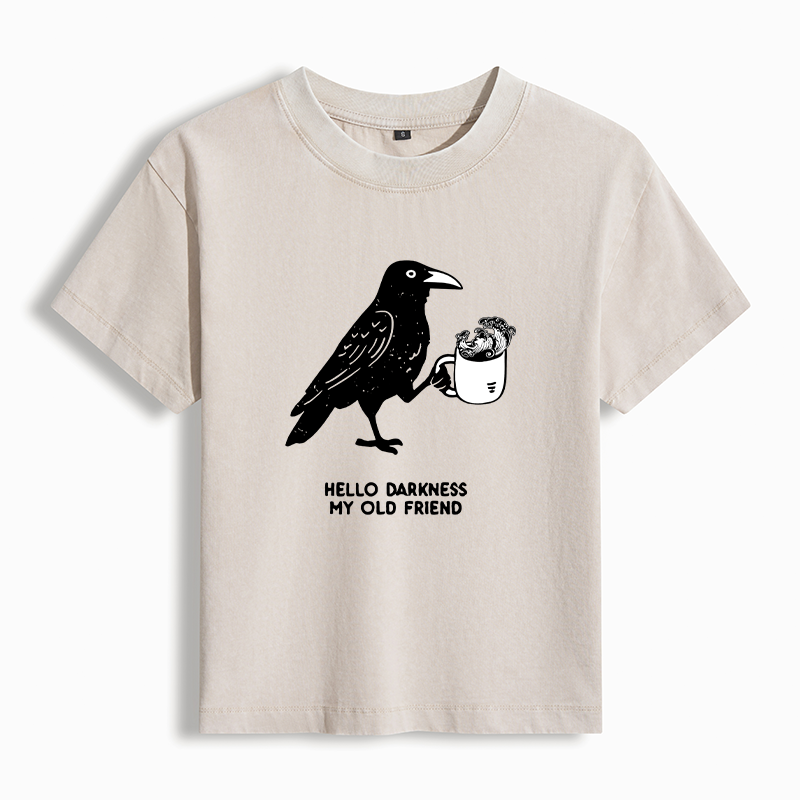Tokyo-Tiger Crow Drinking Black Coffee Funny Washed T-shirt