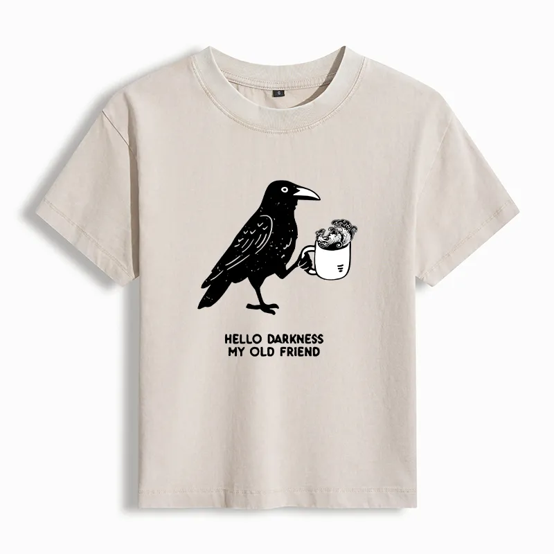 Tokyo-Tiger Crow Drinking Black Coffee Funny Washed T-Shirt Sale