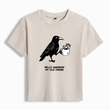 Tokyo-Tiger Crow Drinking Black Coffee Funny Washed T-shirt