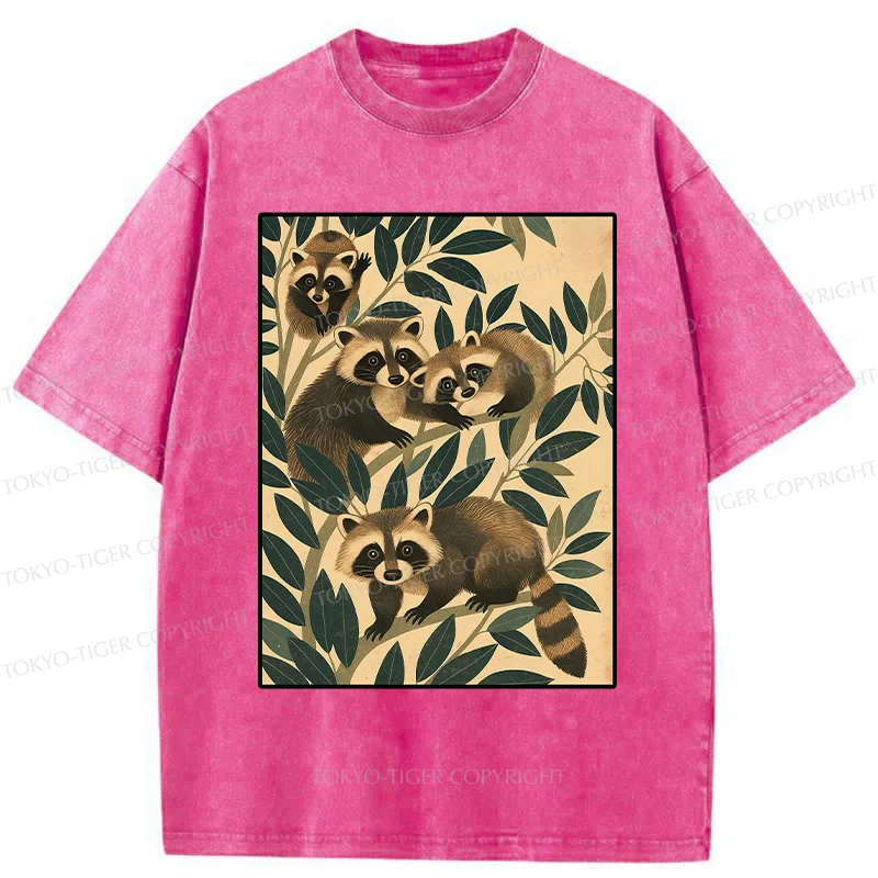 Tokyo-Tiger Raccoons In The Grass Washed T-Shirt