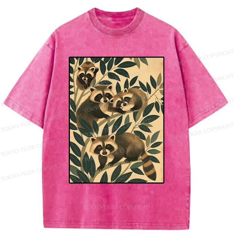 Tokyo-Tiger Raccoons In The Grass Washed T-Shirt