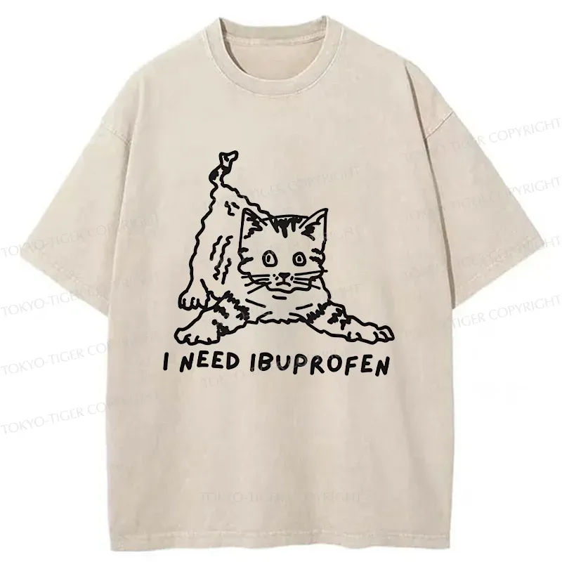 Tokyo-Tiger Cats Need Ibuprofen Washed T-Shirt