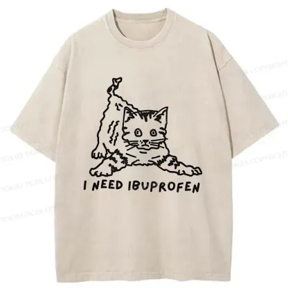 Tokyo-Tiger Cats Need Ibuprofen Washed T-Shirt