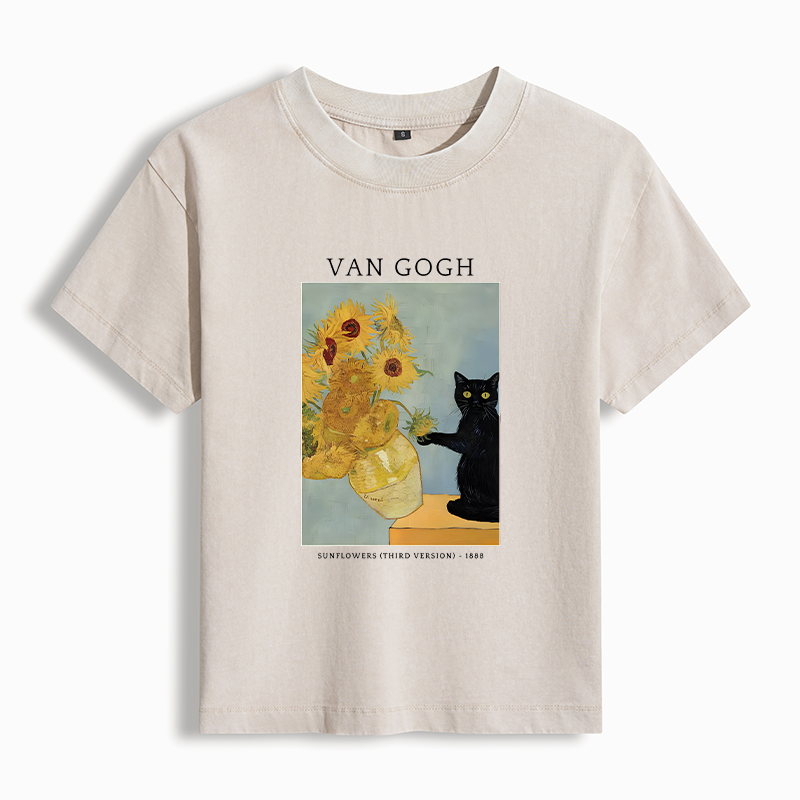 Tokyo-Tiger Black Cat With Sunflowers Women's Washed T-shirt