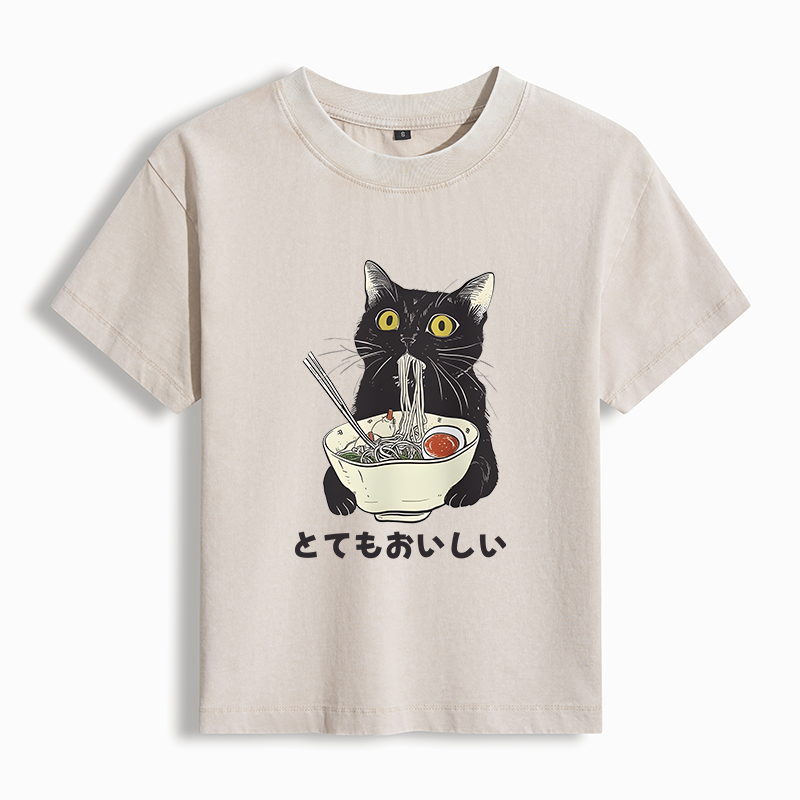 Tokyo-Tiger Cats Eat Ramen Noodles Women's Washed T-shirt