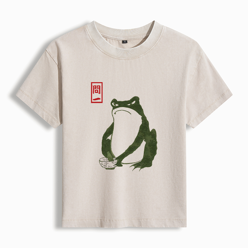 Tokyo-Tiger Woodblock Print Frog Women's Washed T-shirt