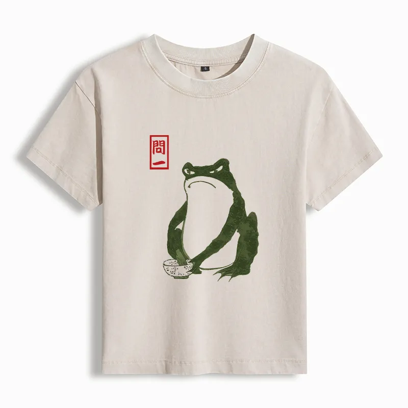 Tokyo-Tiger Woodblock Print Frog Women's Washed T-shirt