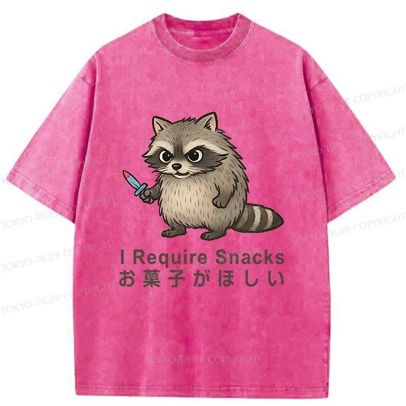 Tokyo-Tiger Raccoons Need Snacks Funny Washed T-Shirt