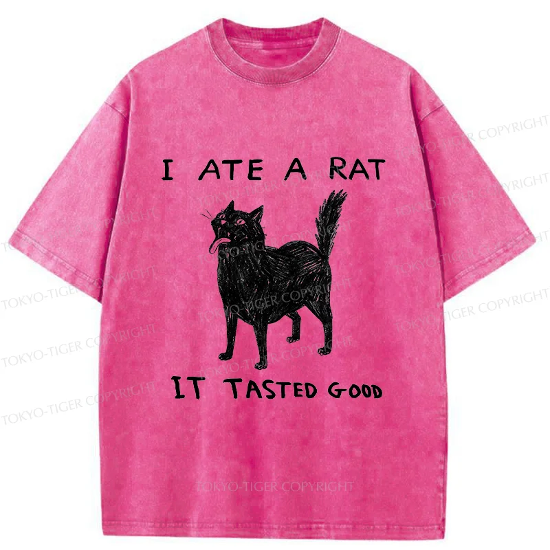 Tokyo-Tiger Cat Tasting Delicious Mouse Washed T-Shirt